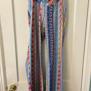 Boho Stripe Wide-Leg Pants in Blue, Yellow & Red